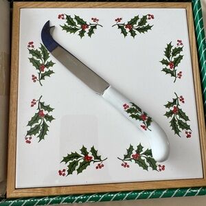 Macy's White Cheese Knife with Holly Pattern